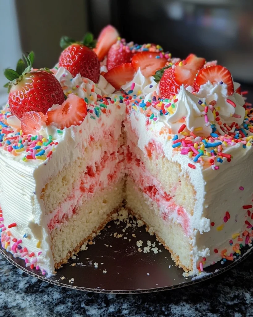 strawberry funfetti cheesecake cake